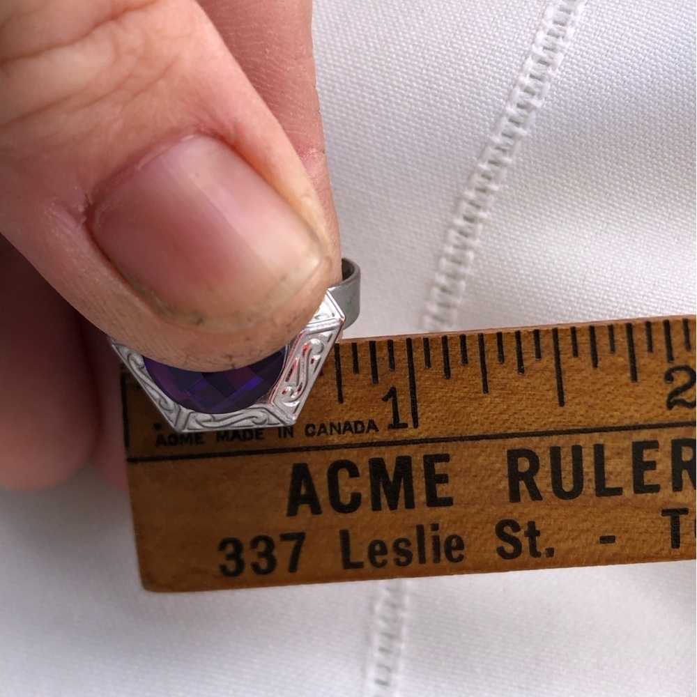 Vtg Locket Ring with Purple Rhinestone - Picture 10 of 10